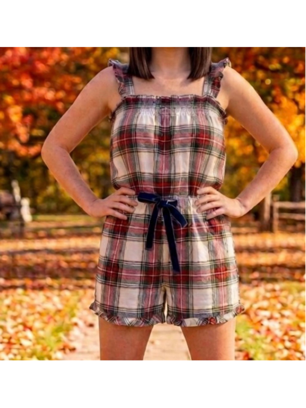 Women's Aerie Flannel Romper size Medium Red White Plaid Flannel Sleep Fall NWT - Picture 2 of 14